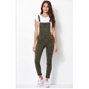 KENDALL + KYLIE GREEN CARGO UTILITY OVERALLS